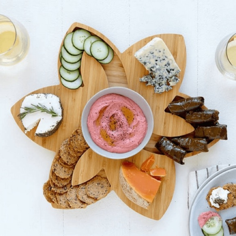 🆕 Allgoods Flower Bamboo Cheese Board Charcuterie Platter Floral Design Tray
